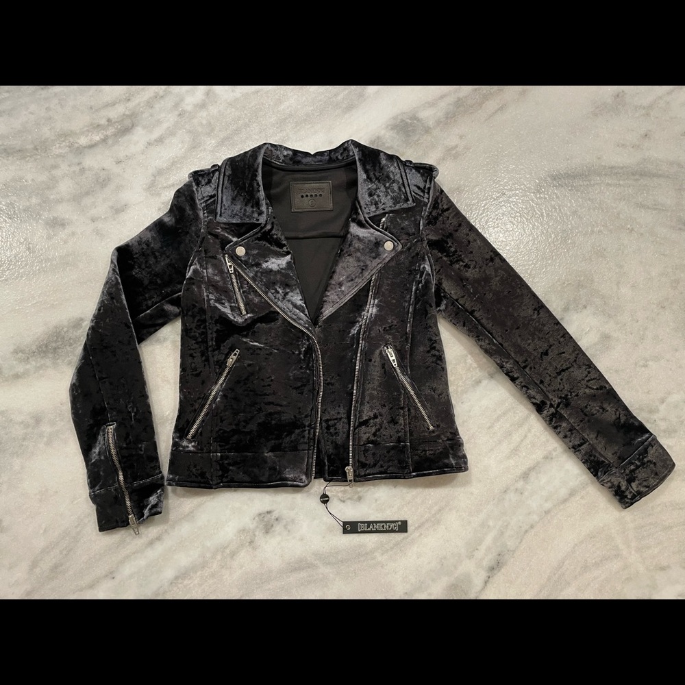 Blank NYC Black Crushed Velvet Moto Jacket